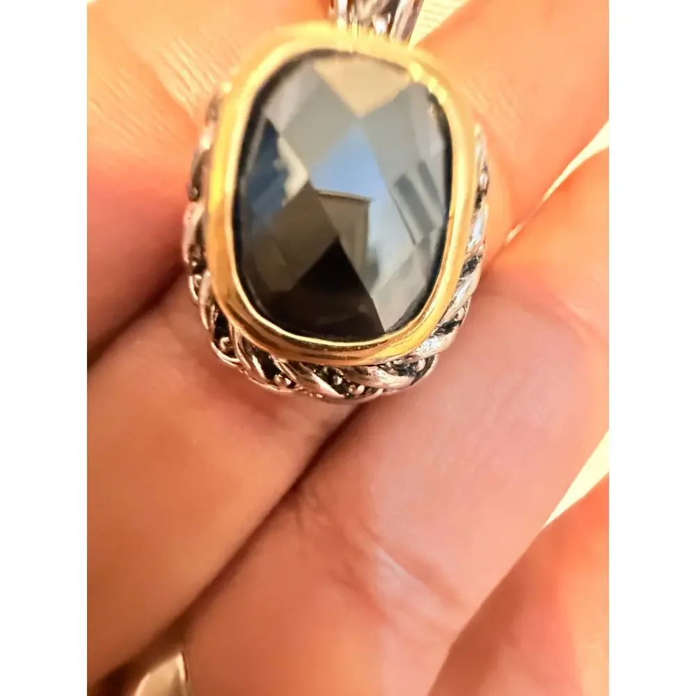 Vintage Black Faceted Pendant Necklace 16”